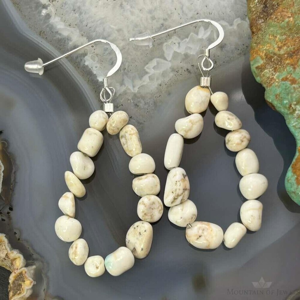 Sterling Silver Natural Wild Horse Beads Hoop Dangle Earrings For Women